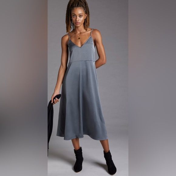 Anthropologie Daily Practice Satin Midi Dress Size Small Gray - Picture 1 of 6